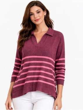 Maurices Red and Pink Striped V-neck Top